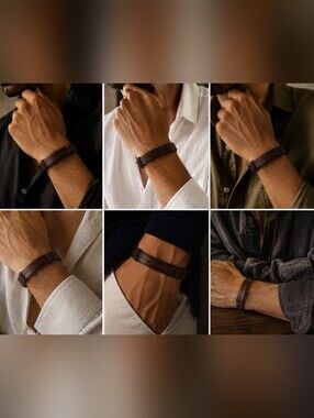 Men's Dark Brown Leather Triple-Band Bracelet - Casual Everyday